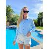 imageHOTOUCH Womens Long Sleeve Button Down Shirts Oversized Collared Drop Shoulder Work Tops Textured Loose Blouse SXXXLLight Blue