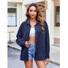 imageHOTOUCH Womens Long Sleeve Button Down Shirts Oversized Collared Drop Shoulder Work Tops Textured Loose Blouse SXXXLNavy Blue