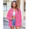 imageHOTOUCH Womens Long Sleeve Button Down Shirts Oversized Collared Drop Shoulder Work Tops Textured Loose Blouse SXXXLRose Red