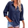 imageHOTOUCH Womens Long Sleeve Button Down Shirts Oversized Collared Drop Shoulder Work Tops Textured Loose Blouse SXXXLNavy Blue