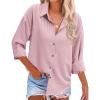 imageHOTOUCH Womens Long Sleeve Button Down Shirts Oversized Collared Drop Shoulder Work Tops Textured Loose Blouse SXXXLPink