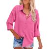 imageHOTOUCH Womens Long Sleeve Button Down Shirts Oversized Collared Drop Shoulder Work Tops Textured Loose Blouse SXXXLRose Red