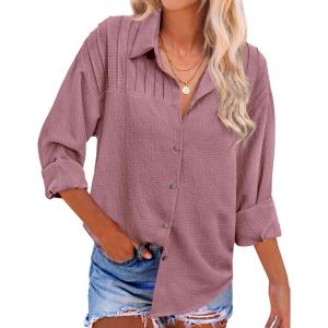 imageHOTOUCH Womens Long Sleeve Button Down Shirts Oversized Collared Drop Shoulder Work Tops Textured Loose Blouse SXXXLRusty Rose