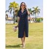 imageHOTOUCH Womens Dress Summer Casual Midi Short Sleeve Button Down Shirt Dress Loose Beach Beach Cover Up Dress with Pockets01navy Blue