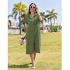 imageHOTOUCH Womens Dress Summer Casual Midi Short Sleeve Button Down Shirt Dress Loose Beach Beach Cover Up Dress with PocketsArmy Green