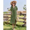 imageHOTOUCH Womens Dress Summer Casual Midi Short Sleeve Button Down Shirt Dress Loose Beach Beach Cover Up Dress with PocketsArmy Green