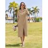 imageHOTOUCH Womens Dress Summer Casual Midi Short Sleeve Button Down Shirt Dress Loose Beach Beach Cover Up Dress with PocketsBeige