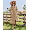 imageHOTOUCH Womens Dress Summer Casual Midi Short Sleeve Button Down Shirt Dress Loose Beach Beach Cover Up Dress with PocketsBeige