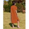 imageHOTOUCH Womens Dress Summer Casual Midi Short Sleeve Button Down Shirt Dress Loose Beach Beach Cover Up Dress with PocketsBrick Red
