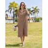 imageHOTOUCH Womens Dress Summer Casual Midi Short Sleeve Button Down Shirt Dress Loose Beach Beach Cover Up Dress with PocketsBrown