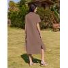 imageHOTOUCH Womens Dress Summer Casual Midi Short Sleeve Button Down Shirt Dress Loose Beach Beach Cover Up Dress with PocketsBrown