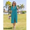 imageHOTOUCH Womens Dress Summer Casual Midi Short Sleeve Button Down Shirt Dress Loose Beach Beach Cover Up Dress with PocketsLake