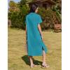 imageHOTOUCH Womens Dress Summer Casual Midi Short Sleeve Button Down Shirt Dress Loose Beach Beach Cover Up Dress with PocketsLake