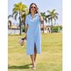 imageHOTOUCH Womens Dress Summer Casual Midi Short Sleeve Button Down Shirt Dress Loose Beach Beach Cover Up Dress with PocketsLight Blue