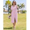 imageHOTOUCH Womens Dress Summer Casual Midi Short Sleeve Button Down Shirt Dress Loose Beach Beach Cover Up Dress with PocketsPink Stripe