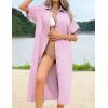 imageHOTOUCH Womens Dress Summer Casual Midi Short Sleeve Button Down Shirt Dress Loose Beach Beach Cover Up Dress with PocketsPink Stripe