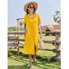 imageHOTOUCH Womens Dress Summer Casual Midi Short Sleeve Button Down Shirt Dress Loose Beach Beach Cover Up Dress with PocketsYellow