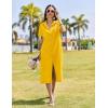 imageHOTOUCH Womens Dress Summer Casual Midi Short Sleeve Button Down Shirt Dress Loose Beach Beach Cover Up Dress with PocketsYellow