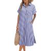 imageHOTOUCH Womens Dress Summer Casual Midi Short Sleeve Button Down Shirt Dress Loose Beach Beach Cover Up Dress with PocketsBlue Stripe