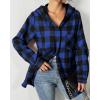 imageHOTOUCH Women Flannel Fleece Shacket Jacket Plaid Button Down Long Sleeve Shirt 2024 Fall Winter Outfits Clothes with HoodedBlue