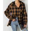 imageHOTOUCH Women Flannel Fleece Shacket Jacket Plaid Button Down Long Sleeve Shirt 2024 Fall Winter Outfits Clothes with HoodedBrown