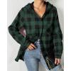 imageHOTOUCH Women Flannel Fleece Shacket Jacket Plaid Button Down Long Sleeve Shirt 2024 Fall Winter Outfits Clothes with HoodedDark Green