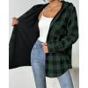 imageHOTOUCH Women Flannel Fleece Shacket Jacket Plaid Button Down Long Sleeve Shirt 2024 Fall Winter Outfits Clothes with HoodedDark Green