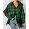 imageHOTOUCH Women Flannel Fleece Shacket Jacket Plaid Button Down Long Sleeve Shirt 2024 Fall Winter Outfits Clothes with HoodedGreen