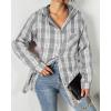 imageHOTOUCH Women Flannel Fleece Shacket Jacket Plaid Button Down Long Sleeve Shirt 2024 Fall Winter Outfits Clothes with HoodedGrey