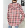 imageHOTOUCH Women Flannel Fleece Shacket Jacket Plaid Button Down Long Sleeve Shirt 2024 Fall Winter Outfits Clothes with HoodedPink