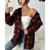 imageHOTOUCH Women Flannel Fleece Shacket Jacket Plaid Button Down Long Sleeve Shirt 2024 Fall Winter Outfits Clothes with HoodedRed