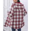 imageHOTOUCH Women Flannel Fleece Shacket Jacket Plaid Button Down Long Sleeve Shirt 2024 Fall Winter Outfits Clothes with HoodedWine Red