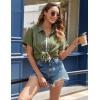 imageHOTOUCH Womens Button Down Shirt Short Sleeve Dress Shirt V Neck Collared Button Up Summer Tops Textured Work BlouseArmy Green