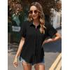 imageHOTOUCH Womens Button Down Shirt Short Sleeve Dress Shirt V Neck Collared Button Up Summer Tops Textured Work BlouseBlack