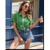 imageHOTOUCH Womens Button Down Shirt Short Sleeve Dress Shirt V Neck Collared Button Up Summer Tops Textured Work BlouseEvergreen