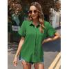 imageHOTOUCH Womens Button Down Shirt Short Sleeve Dress Shirt V Neck Collared Button Up Summer Tops Textured Work BlouseEvergreen