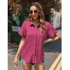 imageHOTOUCH Womens Button Down Shirt Short Sleeve Dress Shirt V Neck Collared Button Up Summer Tops Textured Work BlouseHot Pink