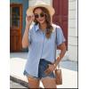 imageHOTOUCH Womens Button Down Shirt Short Sleeve Dress Shirt V Neck Collared Button Up Summer Tops Textured Work BlouseLight Blue