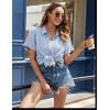imageHOTOUCH Womens Button Down Shirt Short Sleeve Dress Shirt V Neck Collared Button Up Summer Tops Textured Work BlouseLight Blue