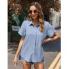 imageHOTOUCH Womens Button Down Shirt Short Sleeve Dress Shirt V Neck Collared Button Up Summer Tops Textured Work BlouseLight Blue