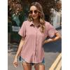 imageHOTOUCH Womens Button Down Shirt Short Sleeve Dress Shirt V Neck Collared Button Up Summer Tops Textured Work BlousePink