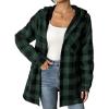 imageHOTOUCH Women Flannel Fleece Shacket Jacket Plaid Button Down Long Sleeve Shirt 2024 Fall Winter Outfits Clothes with HoodedDark Green