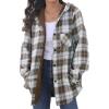 imageHOTOUCH Women Flannel Fleece Shacket Jacket Plaid Button Down Long Sleeve Shirt 2024 Fall Winter Outfits Clothes with HoodedLight Coffee