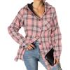 imageHOTOUCH Women Flannel Fleece Shacket Jacket Plaid Button Down Long Sleeve Shirt 2024 Fall Winter Outfits Clothes with HoodedPink