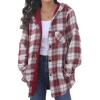 imageHOTOUCH Women Flannel Fleece Shacket Jacket Plaid Button Down Long Sleeve Shirt 2024 Fall Winter Outfits Clothes with HoodedWine Red