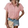 imageHOTOUCH Womens Button Down Shirt Short Sleeve Dress Shirt V Neck Collared Button Up Summer Tops Textured Work BlousePink
