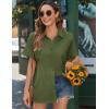 imageHOTOUCH Linen Button Down Shirt Women Short Sleeve Cotton Blouses V Neck Collared Summer Beach Tops S2XLArmy Green