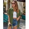 imageHOTOUCH Linen Button Down Shirt Women Short Sleeve Cotton Blouses V Neck Collared Summer Beach Tops S2XLArmy Green