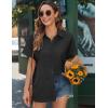imageHOTOUCH Linen Button Down Shirt Women Short Sleeve Cotton Blouses V Neck Collared Summer Beach Tops S2XLBlack