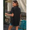 imageHOTOUCH Linen Button Down Shirt Women Short Sleeve Cotton Blouses V Neck Collared Summer Beach Tops S2XLBlack